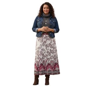 Paisley Floral Stretchy Jersey Pull on Maxi Skirt Plus Size 18/20W